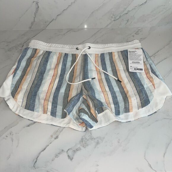 Athleta Beachside Bali Linen Shorts Women's 16 Striped with Pockets Drawstring - Picture 2 of 7